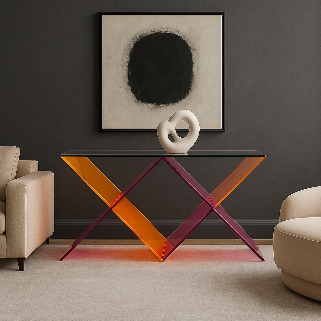 COLORED LUCITE CONSOLE TABLE