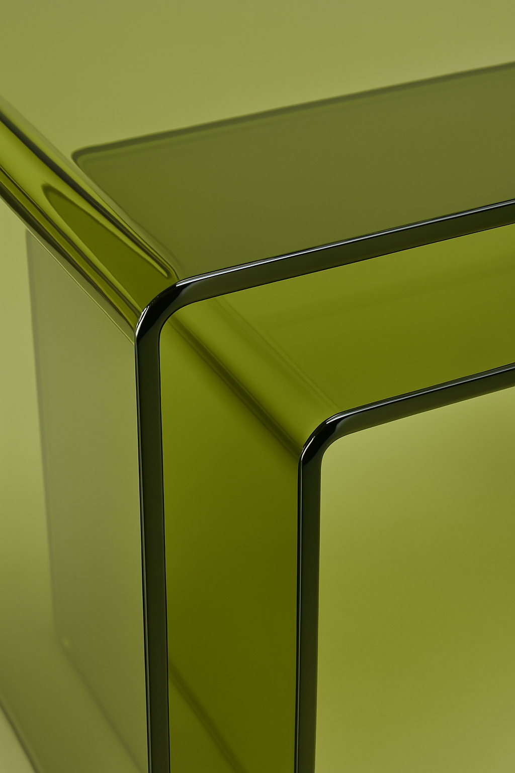 Acrylic Olive Green Transparent Table Set - 3 Pieces highlighting the elegant, minimalist U-shape silhouette.