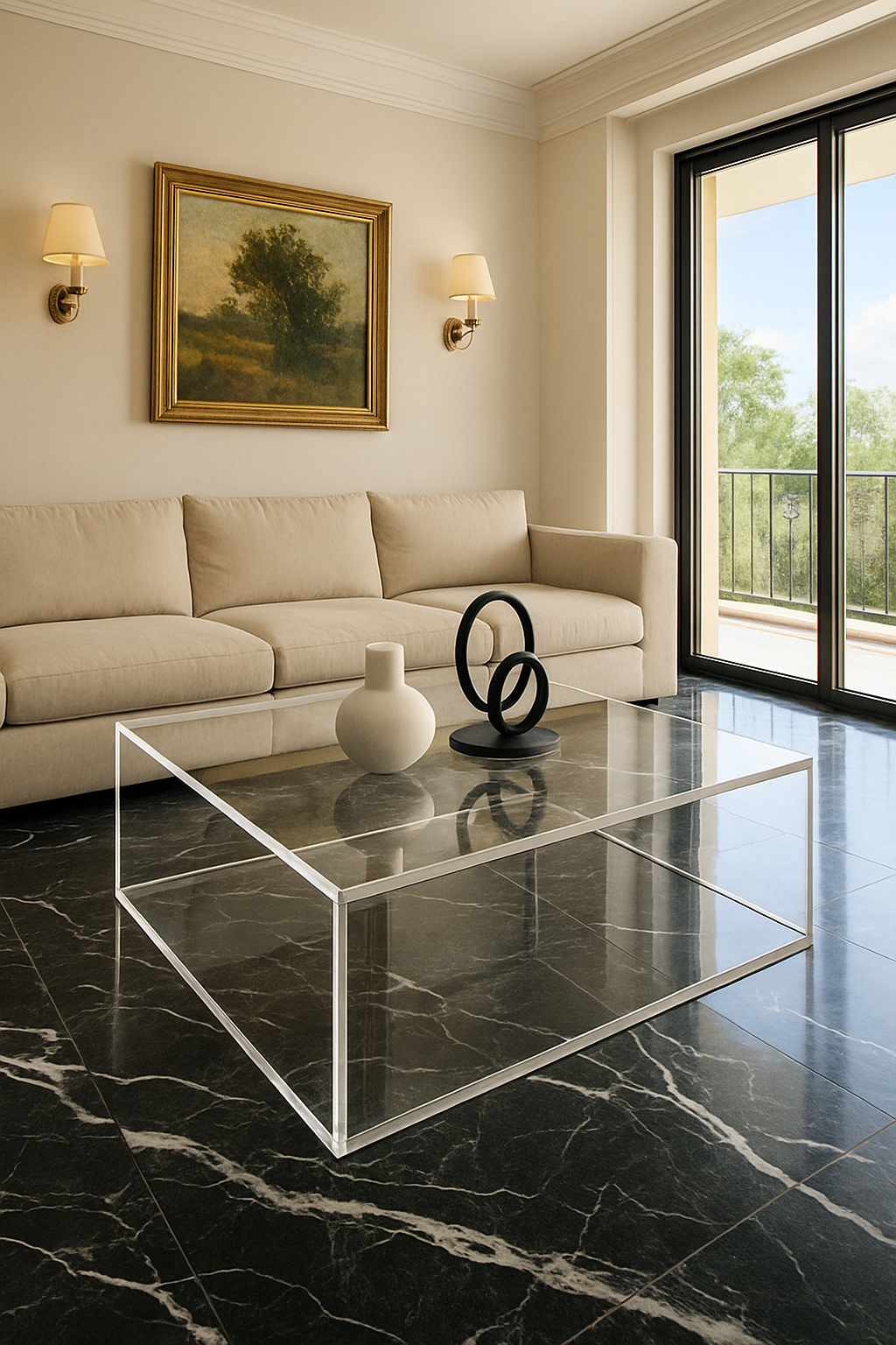 Handmade SQUARE BOX LUCITE TABLE with a polished acrylic finish, perfect as a luxury coffee table for modern living rooms.
