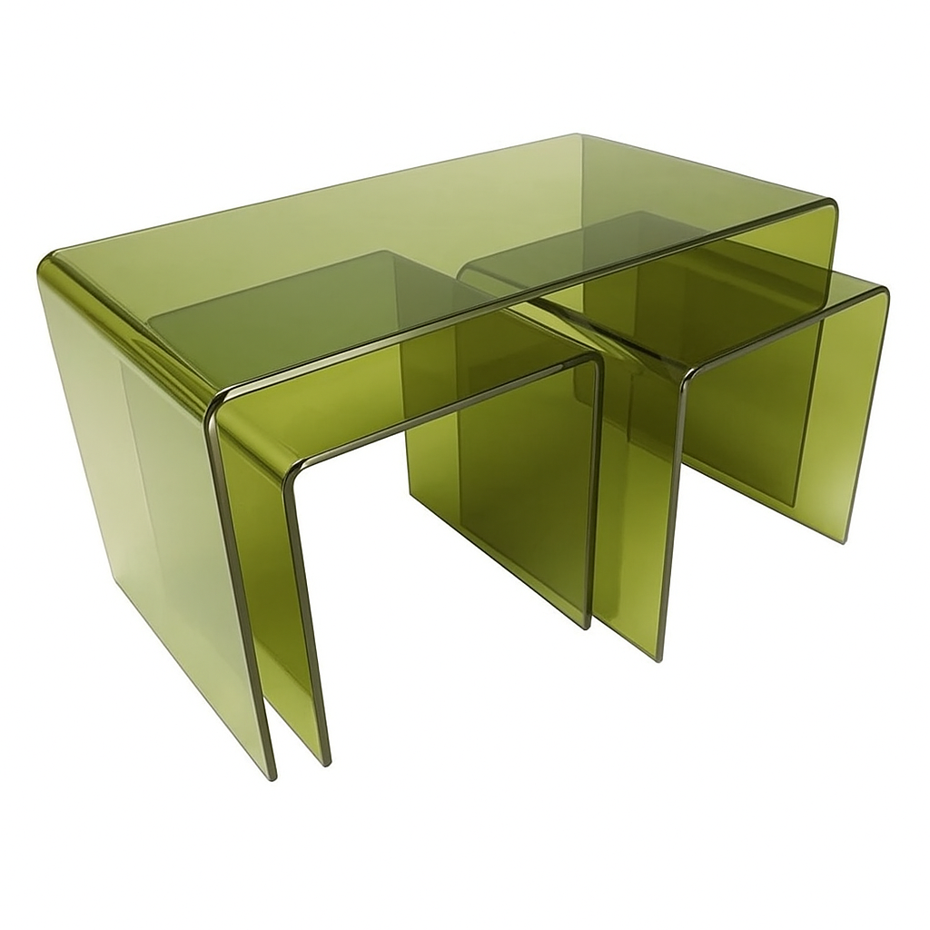Acrylic Olive Green Transparent Table Set - 3 Pieces displayed as a layered coffee table for modern interiors.