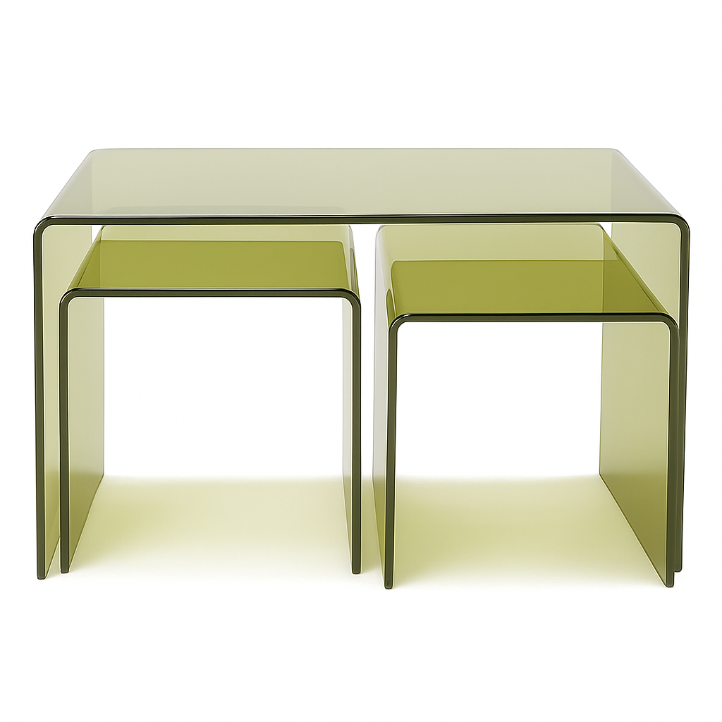 Acrylic Olive Green Transparent Table Set - 3 Pieces showcasing the stylish retro design with smooth curves.