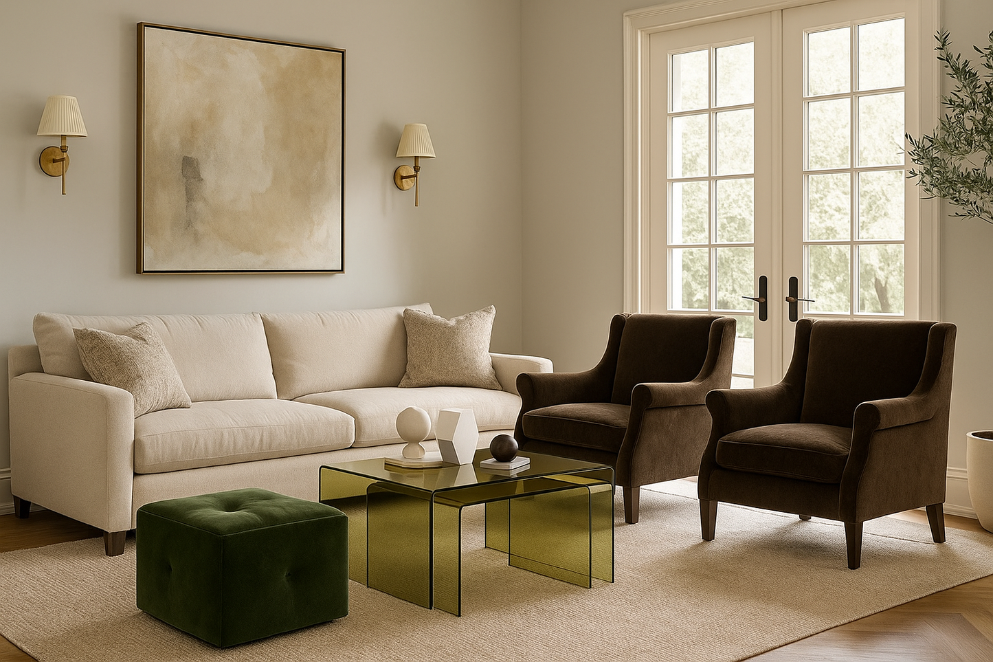 Acrylic Olive Green Transparent Table Set - 3 Pieces featuring chic side tables perfect for stylish living rooms.