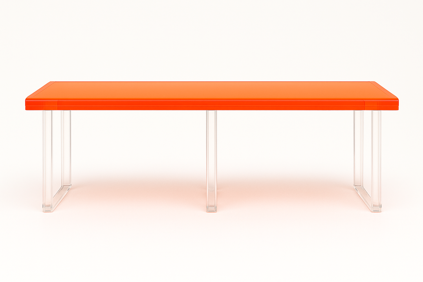 Modern Orange Acrylic Bench styled in an entryway setting, combining functionality and art with a bold pop of color - ACRYLIC BENCH.