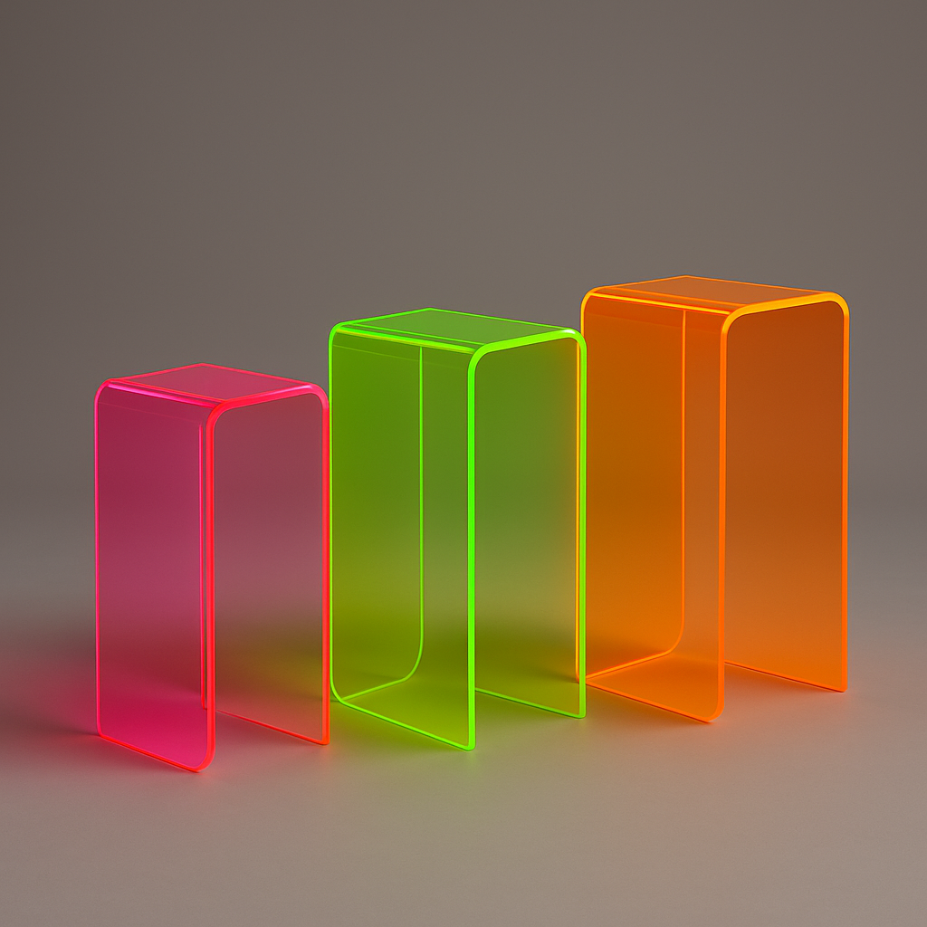 Acrylic Neon Pedestal set displayed in a chic interior, demonstrating its versatility and artistic appeal - the ultimate neon acrylic pedestal set for modern decor.