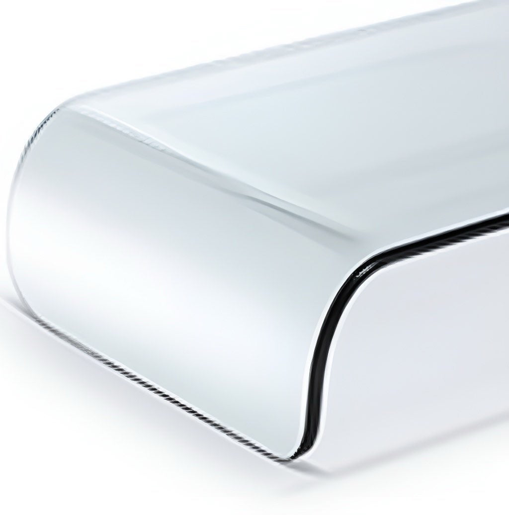 Curved Edge Clear Acrylic Coffee Table showcasing its elegant lucite design, perfect for chic interiors and modern living spaces, featuring high-quality acrylic for durability.