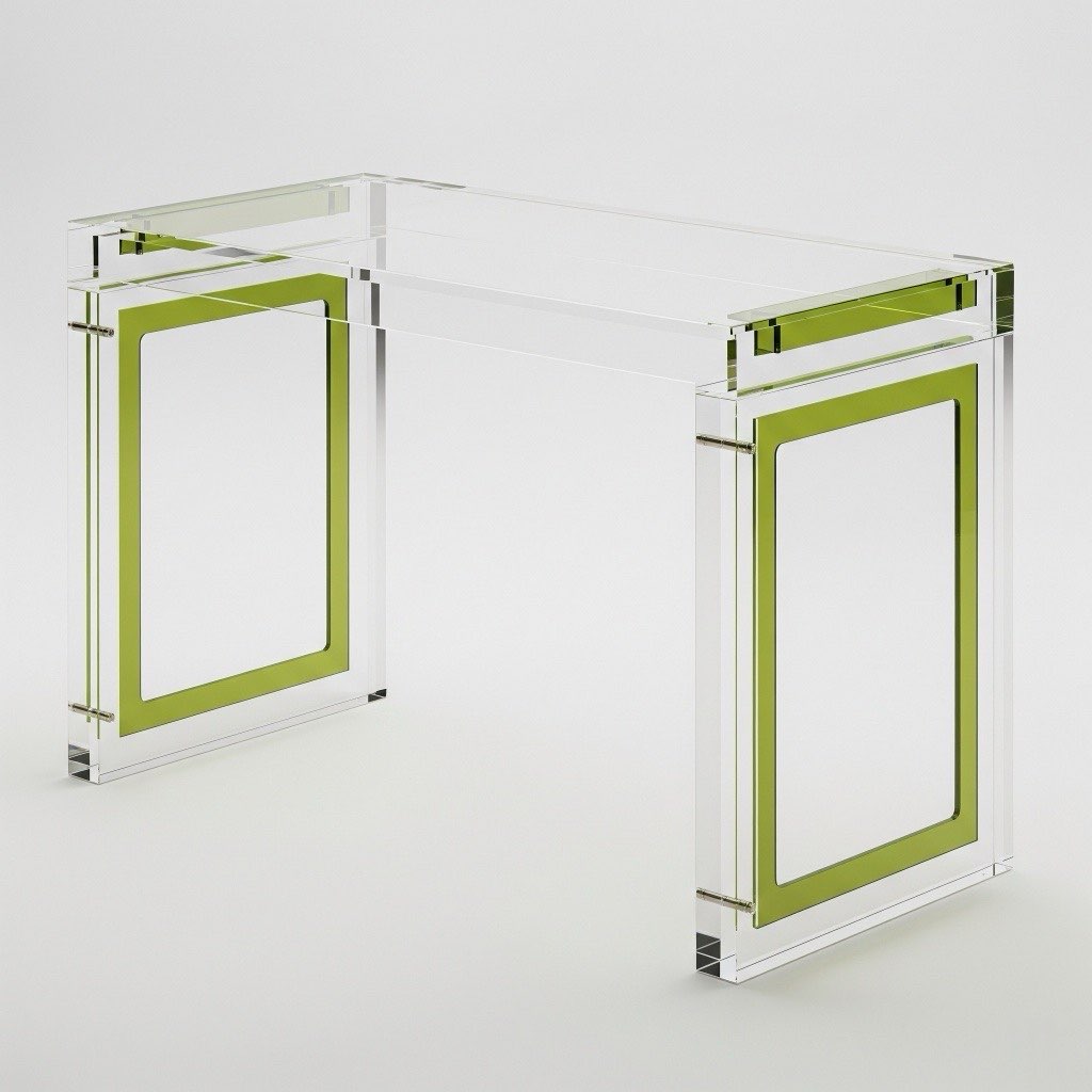 Luminous Olive Edge Acrylic Executive Desk in a modern office setting, blending seamlessly with the stylish interior.