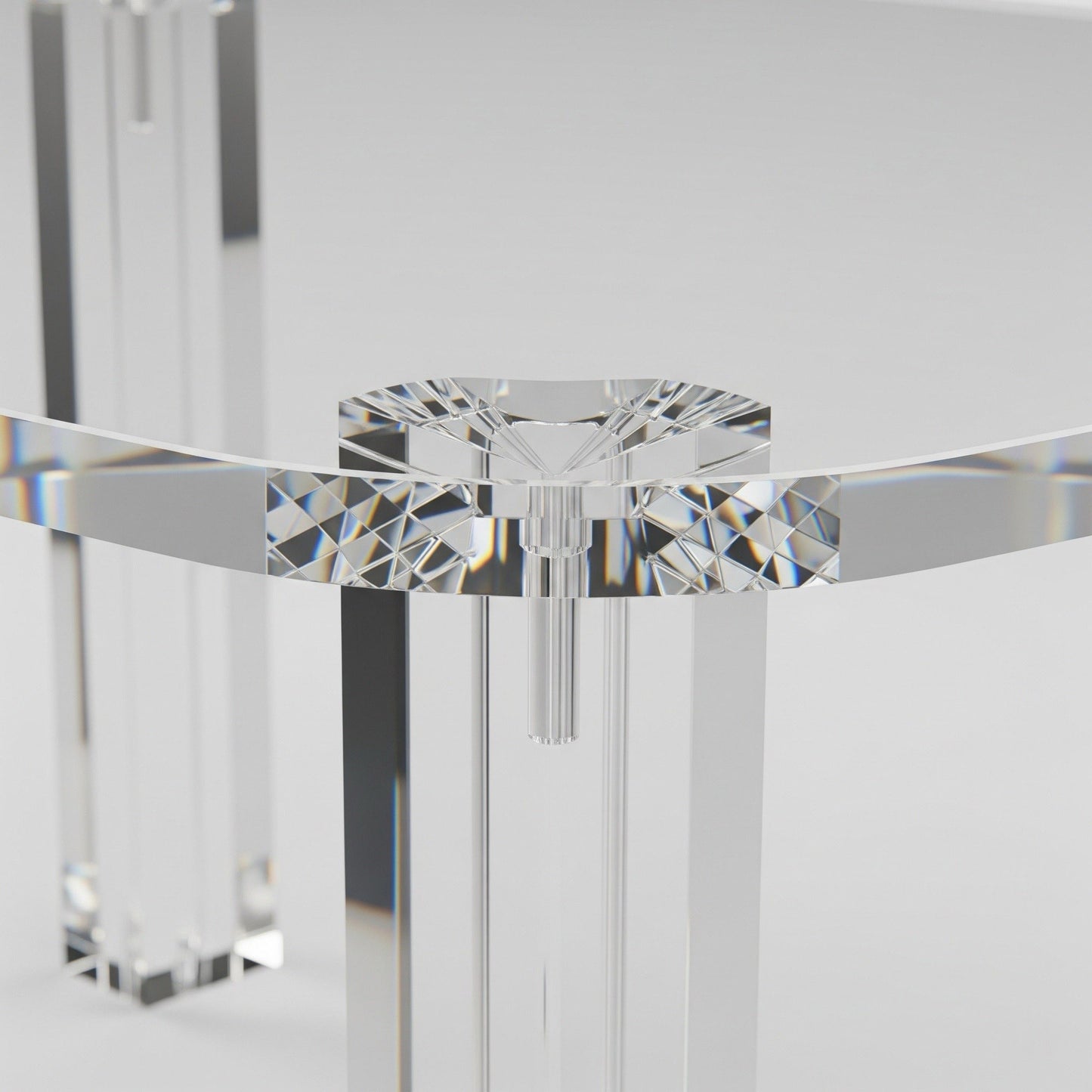 Living room setting featuring the Modern Clear Acrylic Coffee Table With Sculptural Base as the centerpiece.