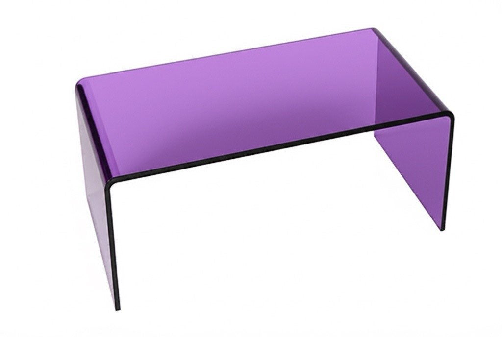 Close-up of the Waterfall Lucite Coffee Table featuring 20 mm thick acrylic, highlighting its smooth edges and colorful finish.