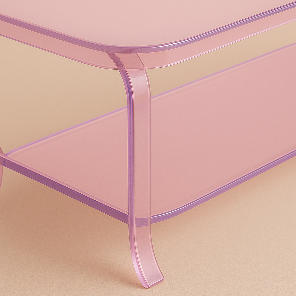 Stylish Rosé Acrylic Coffee Table in a modern living room setting, complementing neutral decor with a touch of luxury.