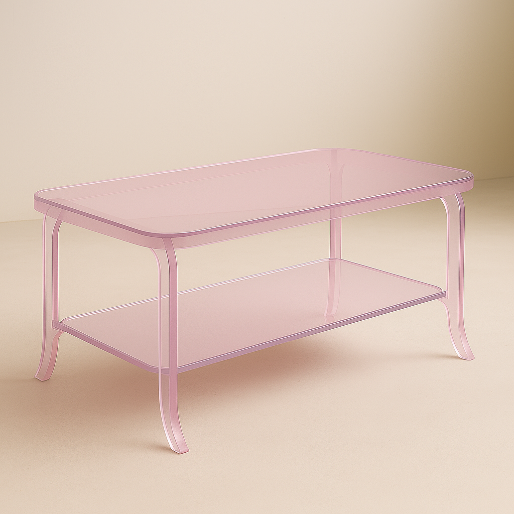 Rosé Acrylic Coffee Table surrounded by chic furniture, demonstrating its versatile use in both residential and commercial interiors.