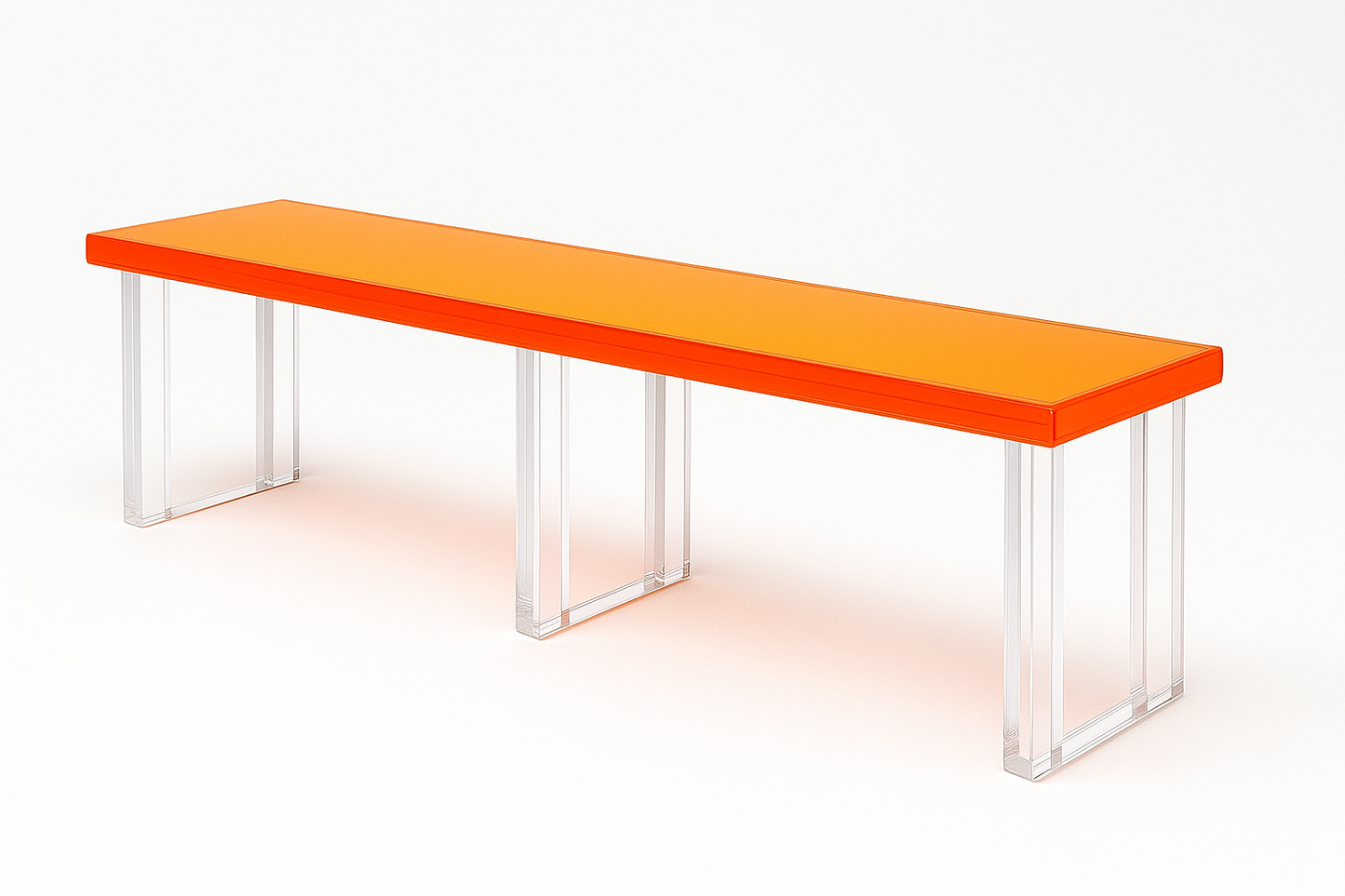 Close-up view of the Modern Orange Acrylic Bench highlighting its premium plexiglass material and glossy finish - ACRYLIC BENCH.