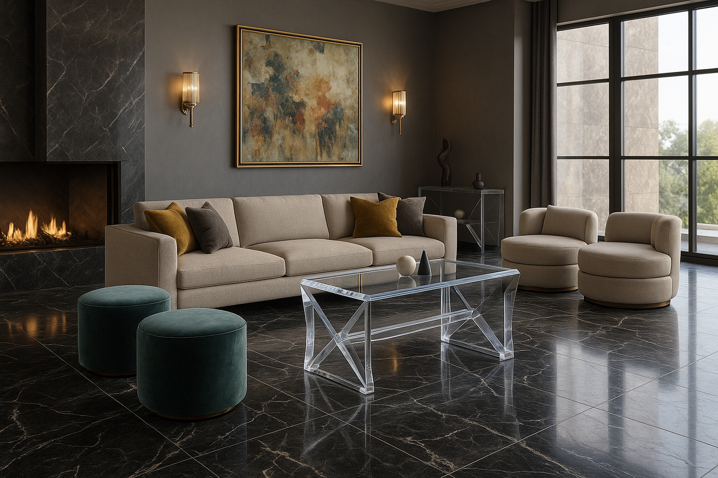Detailed view of the bonding and craftsmanship of the X Prism Lucite Coffee Table, showcasing the acrylic clarity.