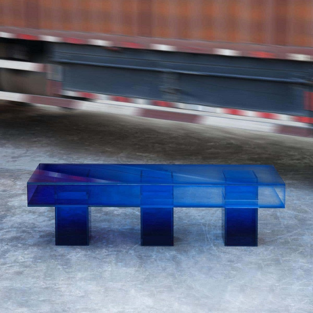 BLUE LUCITE LONG BENCH