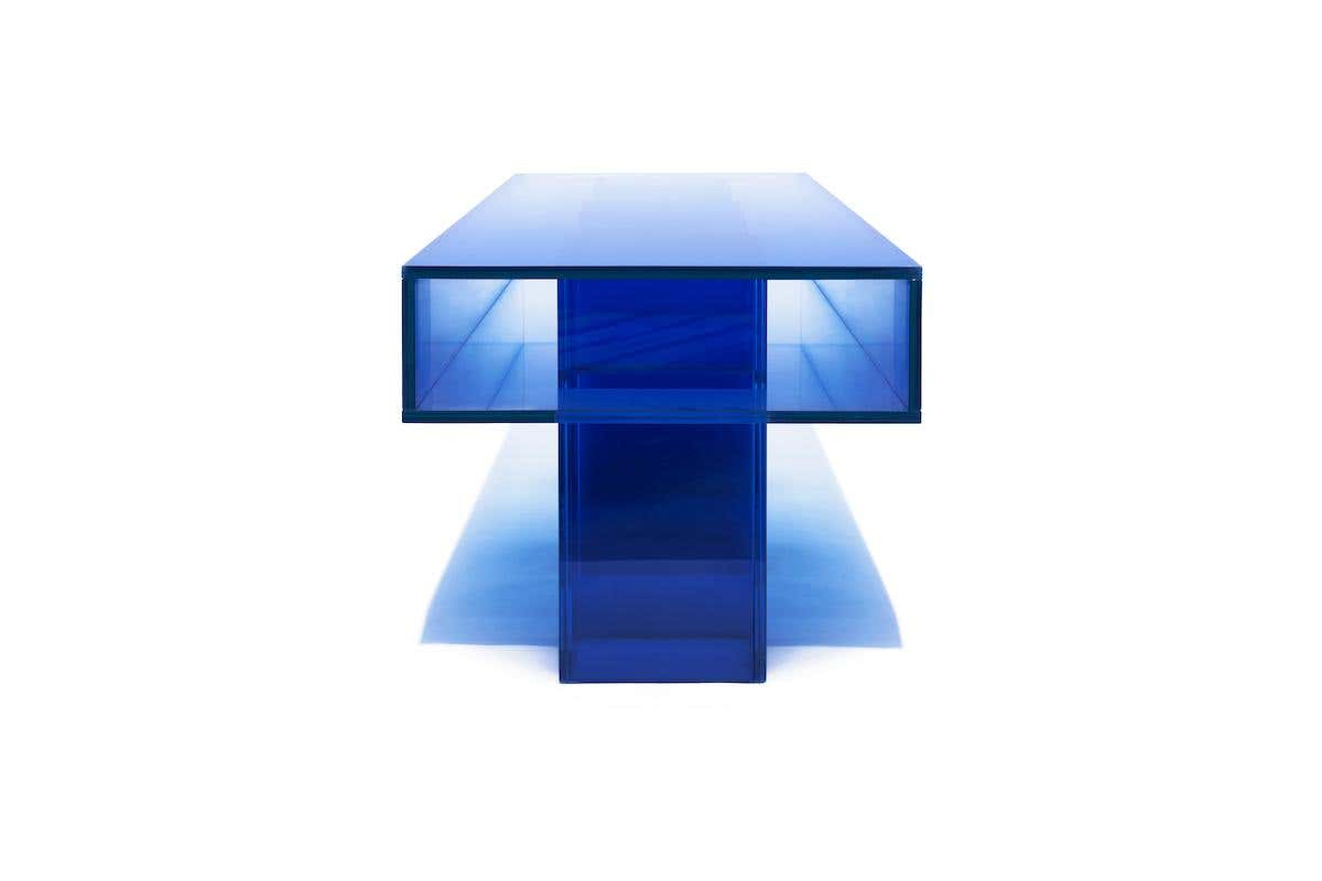 BLUE LUCITE LONG BENCH
