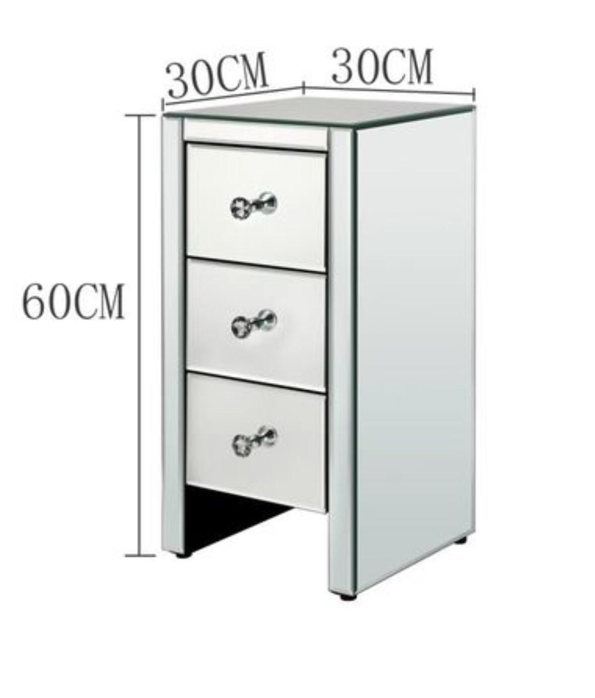 Set of 2 Bedside Tables With Mirror, 3 Drawers Handles - bynuraybirtane