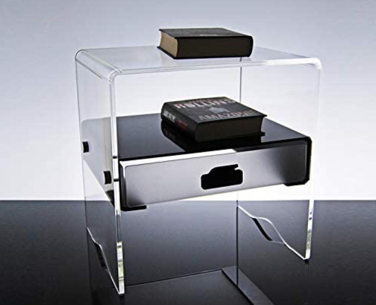 Acrylic Bedside Table With One Drawer Modern Design in Transparent - bynuraybirtane