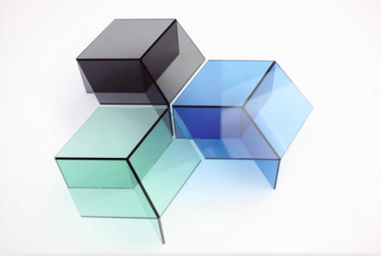 GREEN/BLUE/SMOKE HEXAGON LUCITE COFFEE TABLE - bynuraybirtane