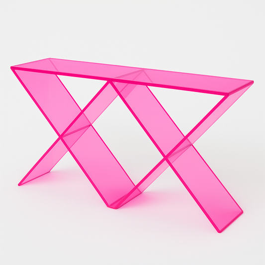Acrylic X Console Table Neon Pink showcasing its vibrant design and modern style, perfect as an acrylic console table for contemporary interiors.