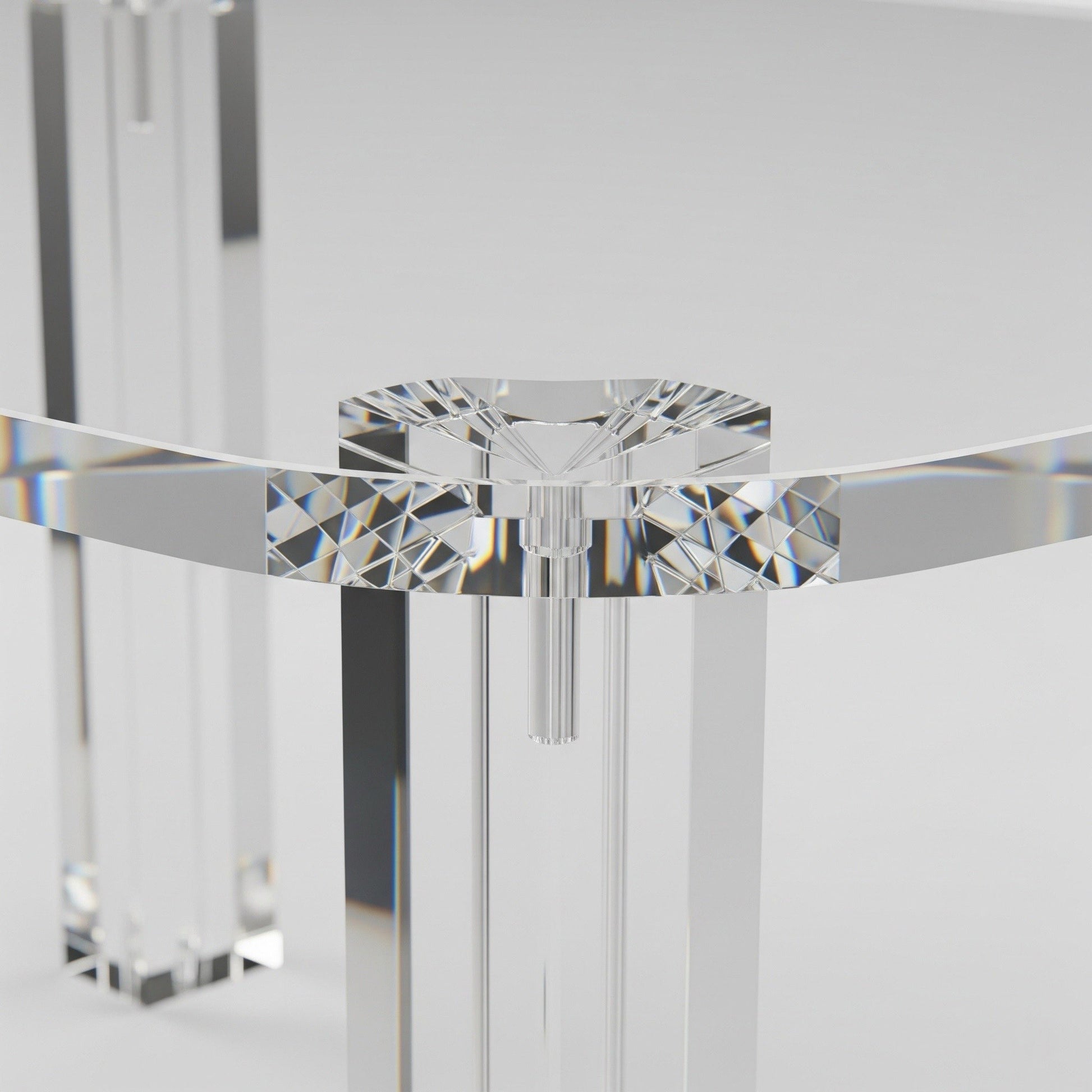 Living room setting featuring the Modern Clear Acrylic Coffee Table With Sculptural Base as the centerpiece.