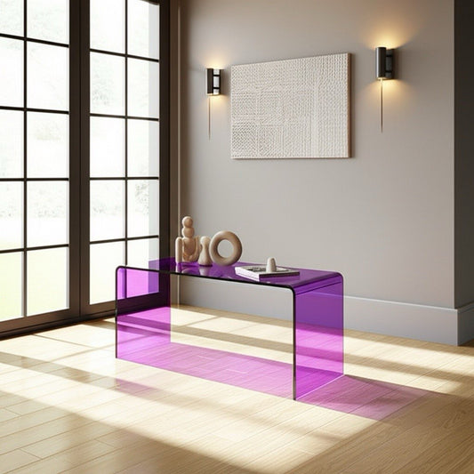 Stylish Waterfall Lucite Coffee Table in Purple and Orange, 38 inches wide, perfect for contemporary living rooms.