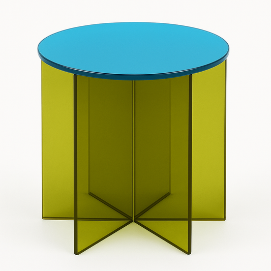 COLOR WHEEL LUCITE SIDE TABLE BLUE-OIL GREEN