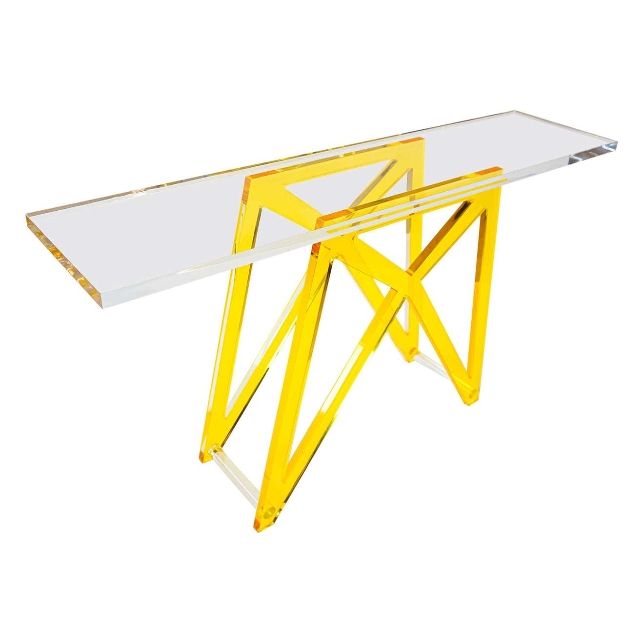 YELLOW LEG COLORED LUCITE CONSOLE TABLE