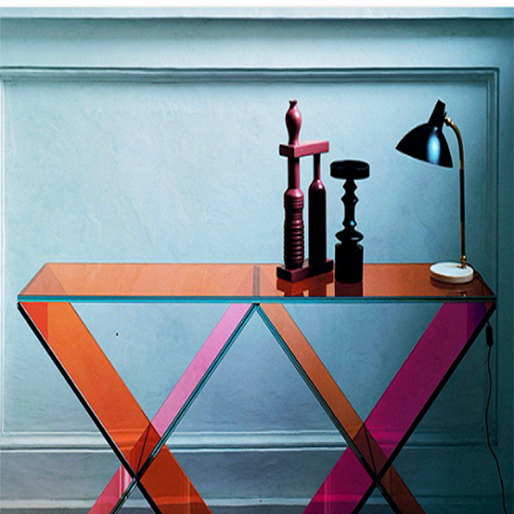 COLORED LUCITE CONSOLE TABLE