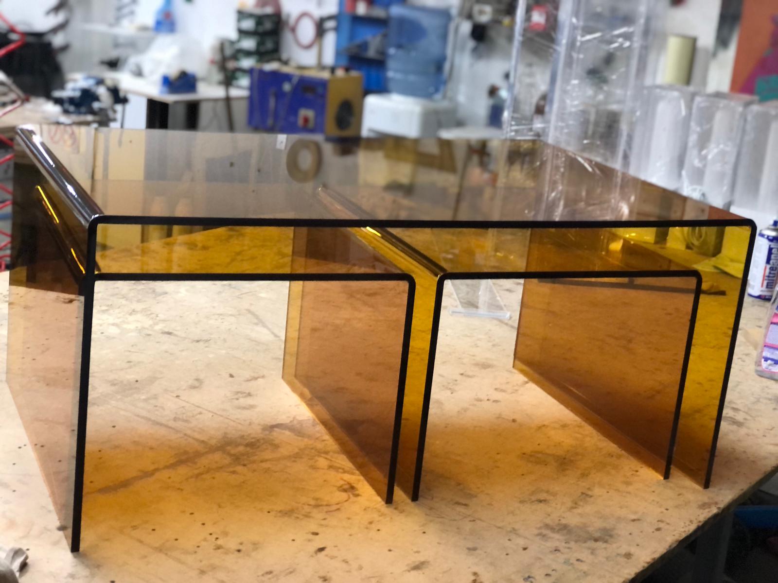 Amber Color Acrylic Coffee Table Set (1 Coffee Table 2 Side Table)