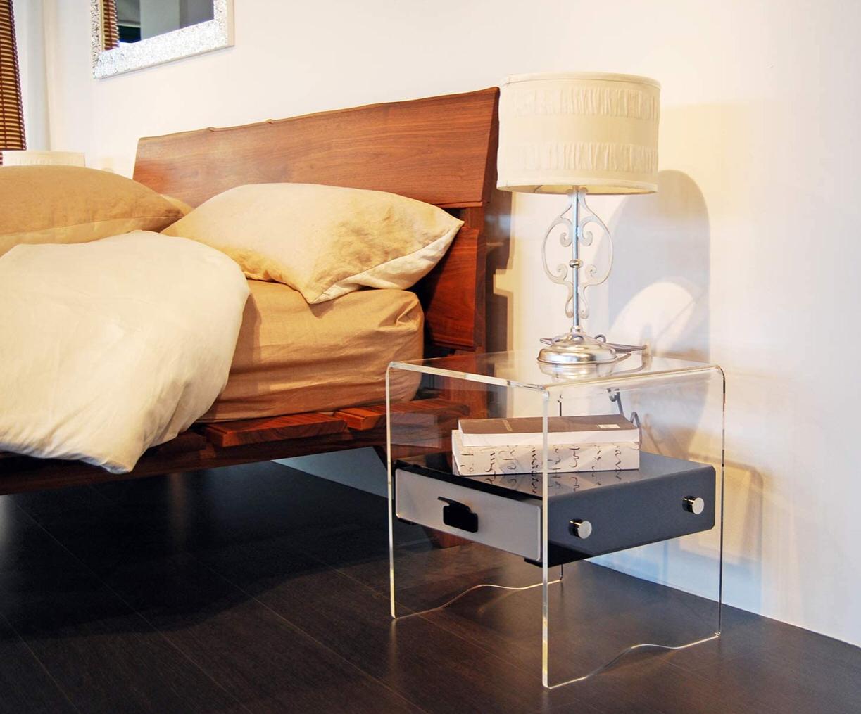 Acrylic Bedside Table With One Drawer Modern Design in Transparent - bynuraybirtane