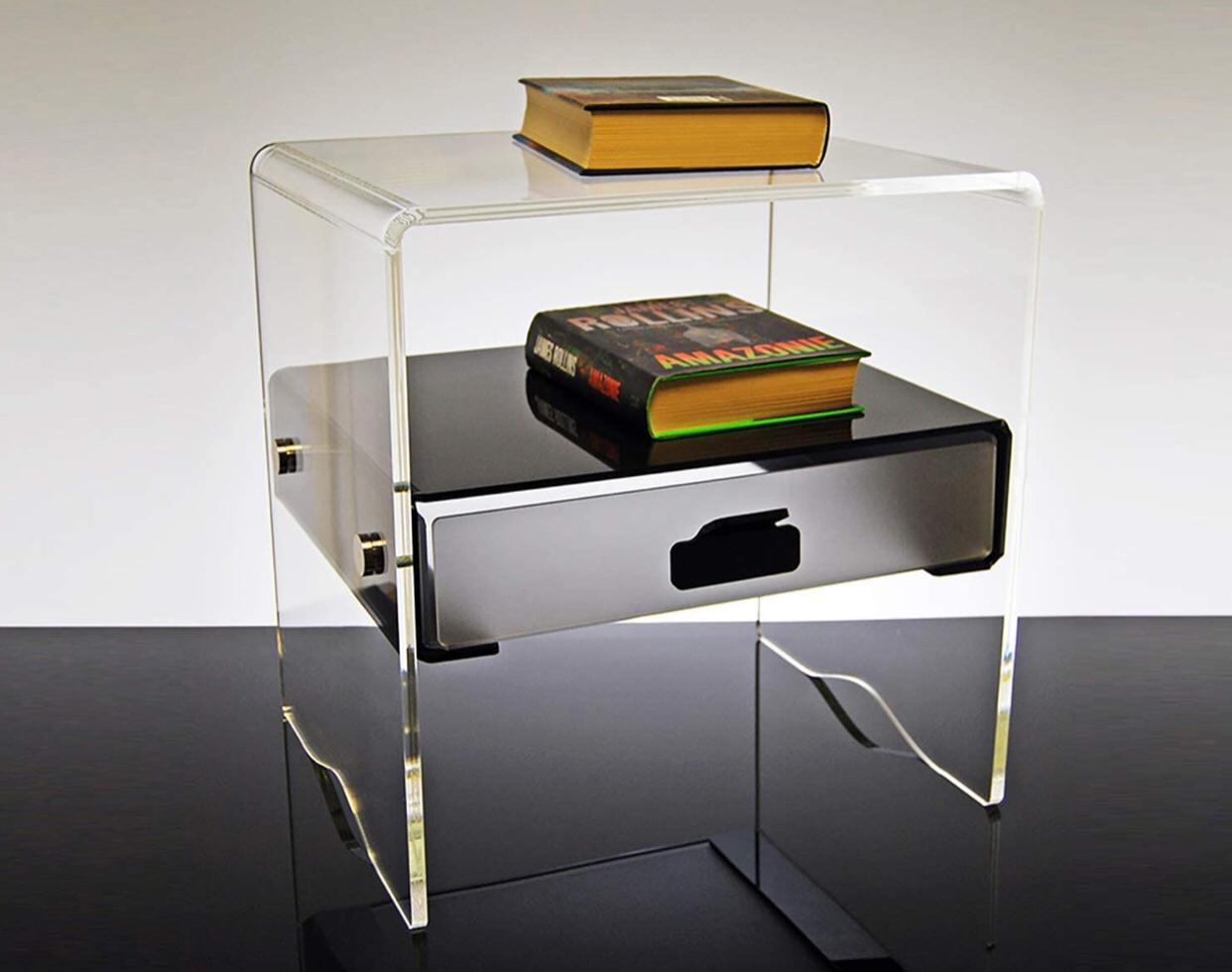 Acrylic Bedside Table With One Drawer Modern Design in Transparent - bynuraybirtane
