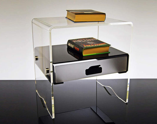 Acrylic Bedside Table With One Drawer Modern Design in Transparent - bynuraybirtane
