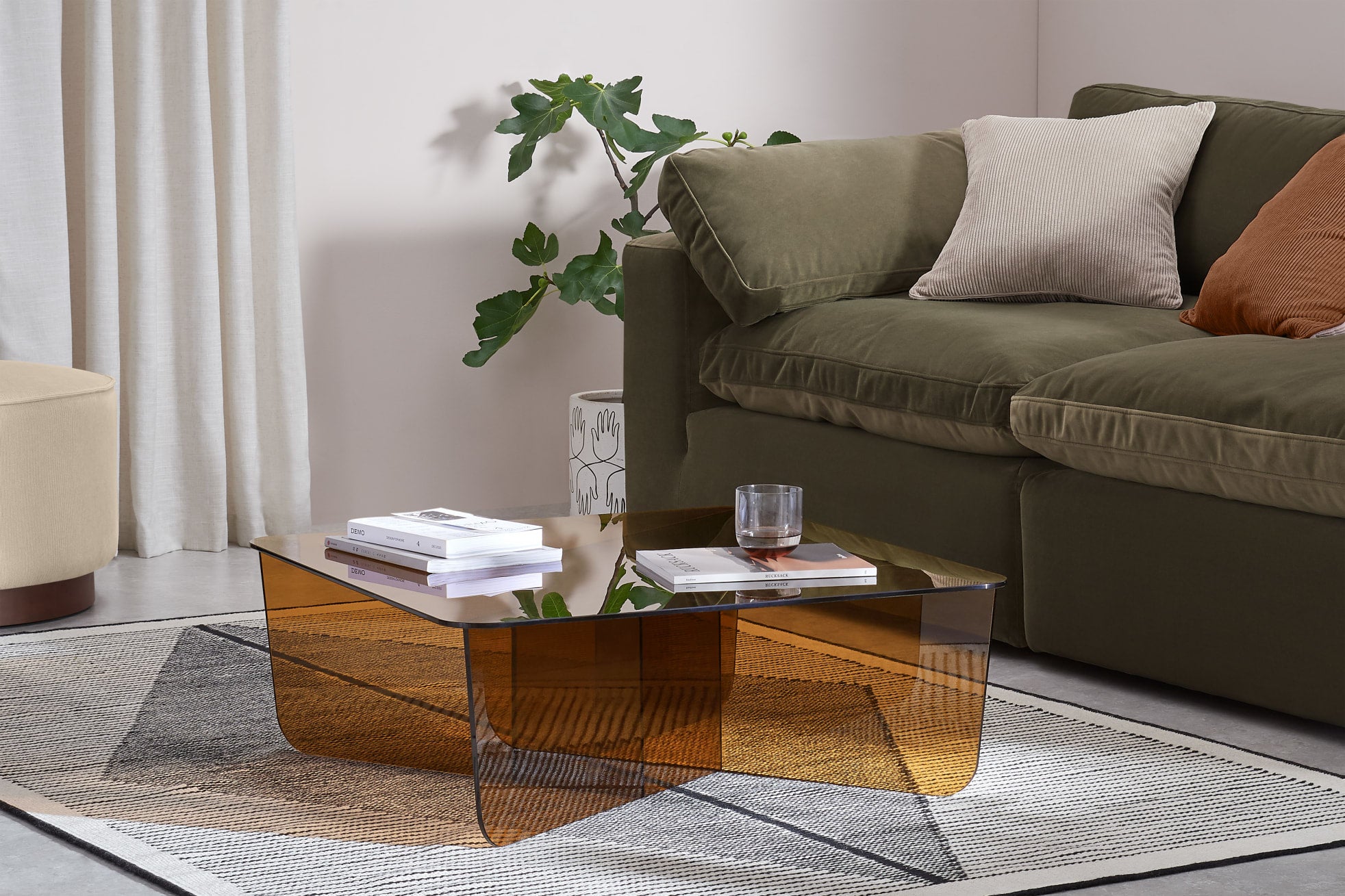 Amber-Caramel  Acrylic Square Coffee Table