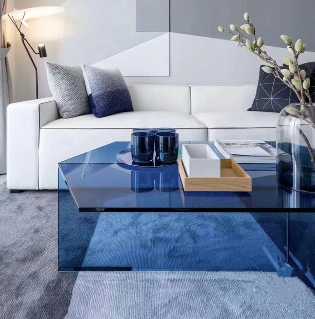 Modern Hexagon Acrylic Transparent Blue Coffee Table - bynuraybirtane