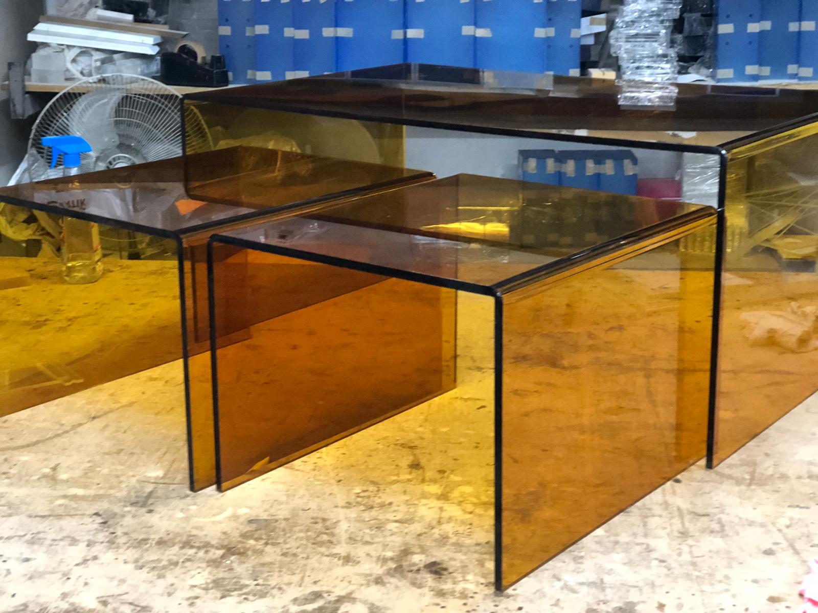 Amber Color Acrylic Coffee Table Set (1 Coffee Table 2 Side Table) - bynuraybirtane