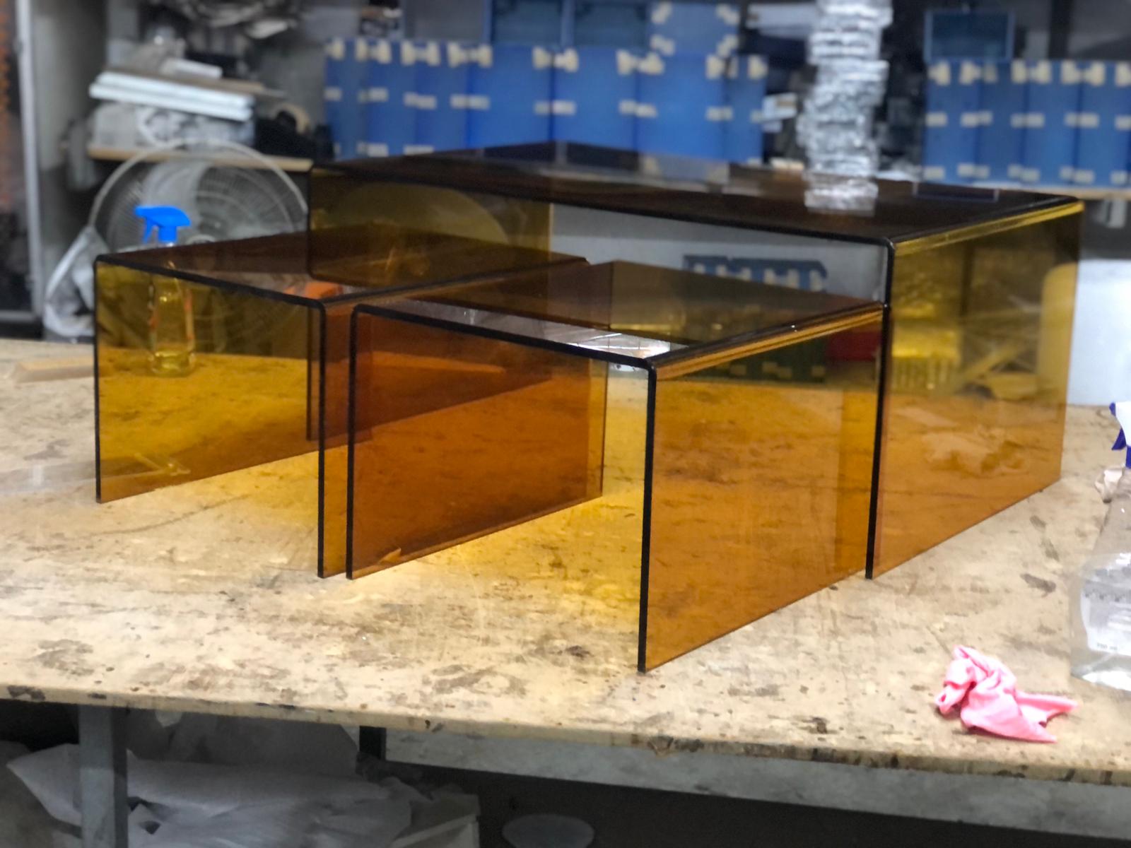 Amber Color Acrylic Coffee Table Set (1 Coffee Table 2 Side Table)