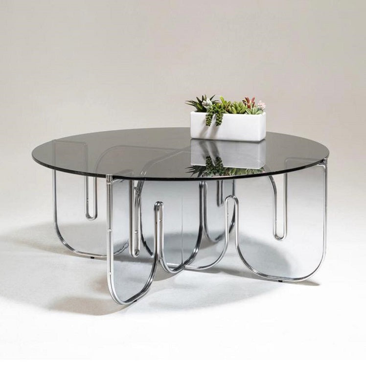 WAVE LUCITE COFFEE TABLE GREY MIRROR