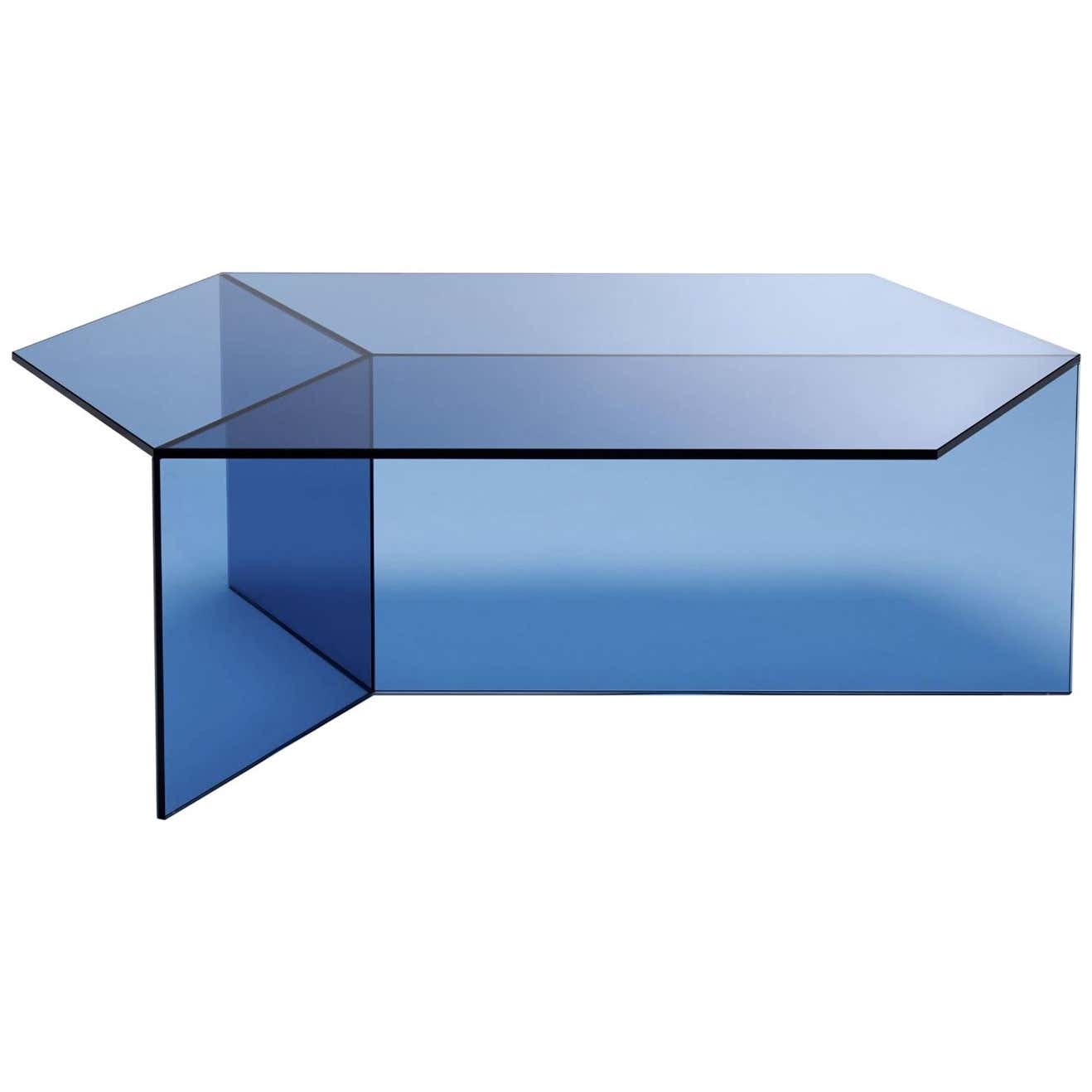 Modern Hexagon Acrylic Transparent Blue Coffee Table - bynuraybirtane