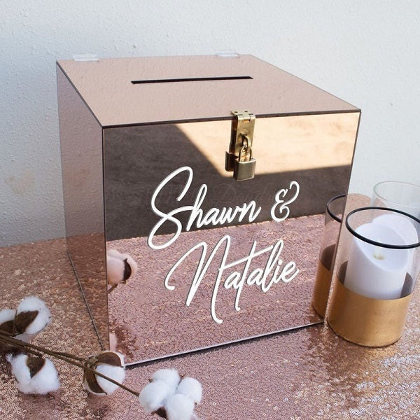MIRROR ACRYLIC WISHING WELL BOX WITH PERSONALIZED NAME